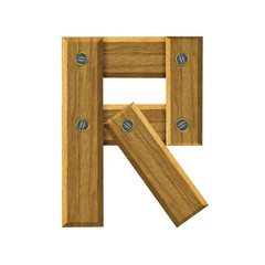 Letter R in created in wood