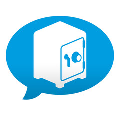 Etiqueta tipo app azul comentario simbolo caja fuerte - obrazy, fototapety, plakaty