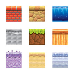 Textures for platformers icons vector set