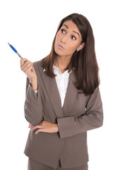 Isolierte Business Frau mit ernstem Blick zur Seite
