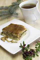 Quiche with chanterelles mushrooms, parmesan cheese