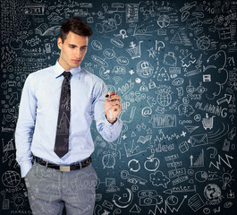 businessmen drawing business strategy