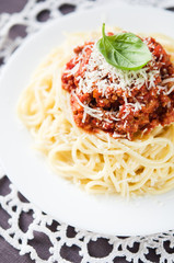 Spaghetti bolognese with parmesan