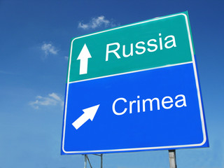 Fototapeta premium Russia-Crimea road sign