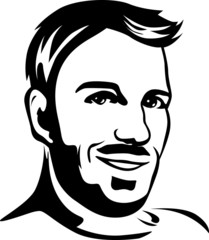 portrait of young man - black outline illustration