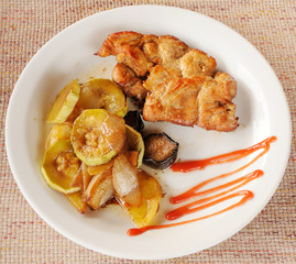 delicious slice of pork on the white plate