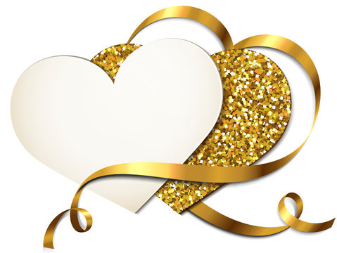 Herzkarten mit Goldband u. Glitter/Gold
