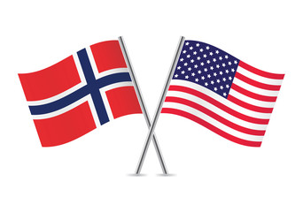 American and Norwegian flags. Vector illustration.