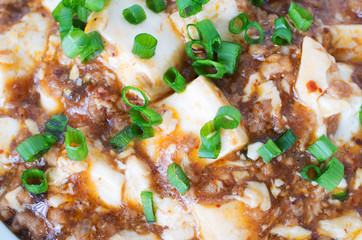 Sichuan mapo tofu, chinese food, closeup studio shot