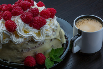 Coffee with raspberry cake