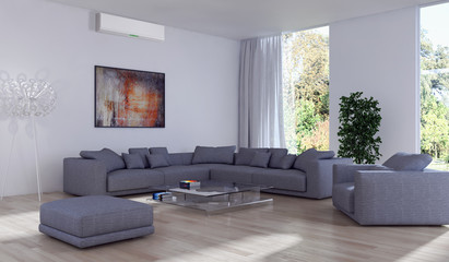 Living room with modern air conditioner