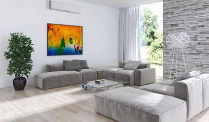 Living room with modern air conditioner