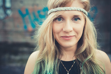 beautiful young blonde hair woman hipster