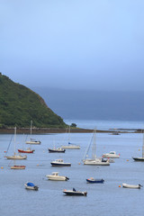 Boats lying at anchor in a bay