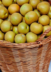 Pears in a basket at the market