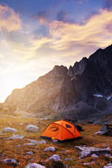 Tourist camping in the mountains - 70181907