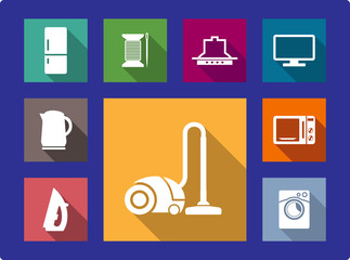 Household equipment flat icons set