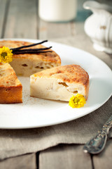 Vietnamese banana cake on a white plate