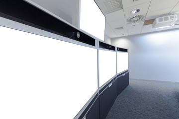 Empty Video Conference Room with isolated white screen