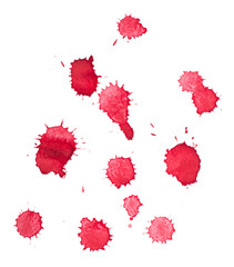 Abstract watercolor aquarelle hand drawn red blood drop splatter