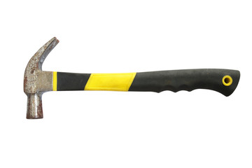 Old hammer isolated on plain white background