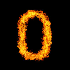 Number Zero made from fire flame