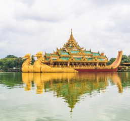 Karaweik ship at Kan Daw Gyi lake in Yangon, Myanmar