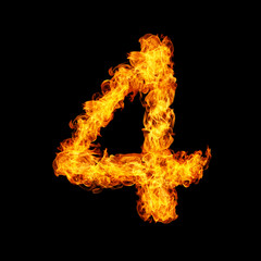 Number Four made from fire flame