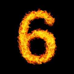 Number Six made from fire flame