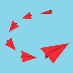 Red paper airplanes. vector illustration