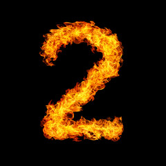 Number Two made from fire flame