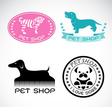 Set of vector an pet shop label on white background, dog shop