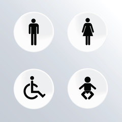 Set of toilet round buttons for website. Vector illustration
