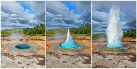 Three phases of the eruption of the geyser