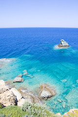 sea scene with transparent water on Crete island in Greece