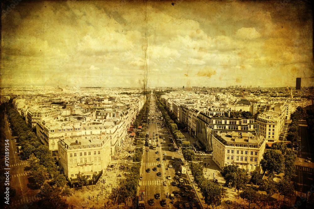 Fototapete Luftansicht der Champs-Elysees in Paris im Antiklook