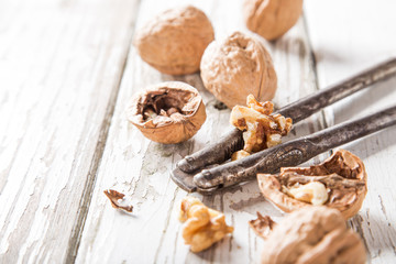 Walnuts on wooden table