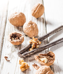 Walnuts on wooden table