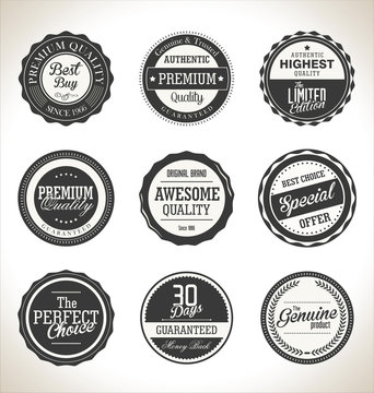 Collection of Premium Quality and Guarantee retro Labels