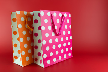 Pink and orange polkadot gift bags