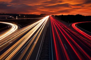 Poster Im Rahmen Speed Traffic - Lichtspuren auf Autobahn bei Nacht © Taiga
