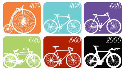 Ilustração relativa à evolução da bicicleta ao longo do tempo - bicicleta vintage e moderna