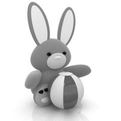 soft toy hare and colorful aquatic ball
