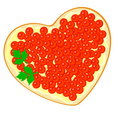 Sandwich with red caviar in a heart shape