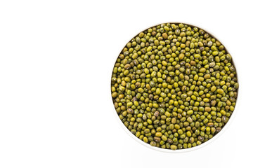 Green mung beans isolated on white background