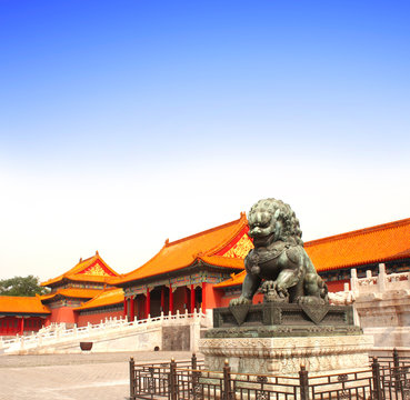 Ancient lion statue, Forbidden City, Beijing, China