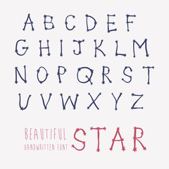 Handwritten font. Astrological alphabet.