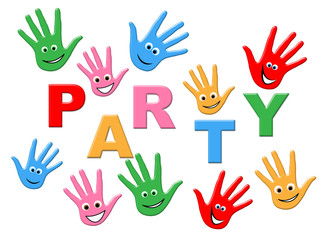 Fototapeta premium Handprints Party Represents Childhood Celebrations And Celebrate