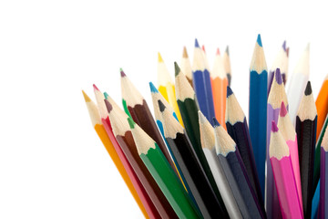 Colour pencils isolated on white background close up