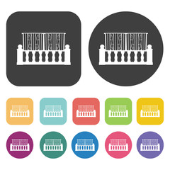 Baluster and railings icons. Balconie set. Round and rectangle c